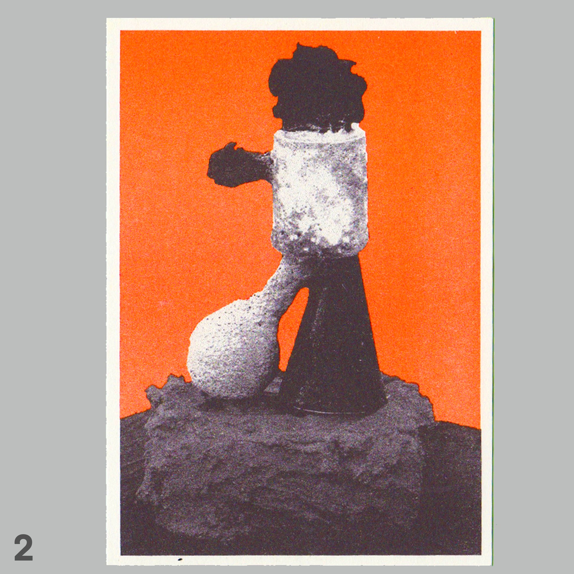 Abstract art print with a black and white figure against an orange background