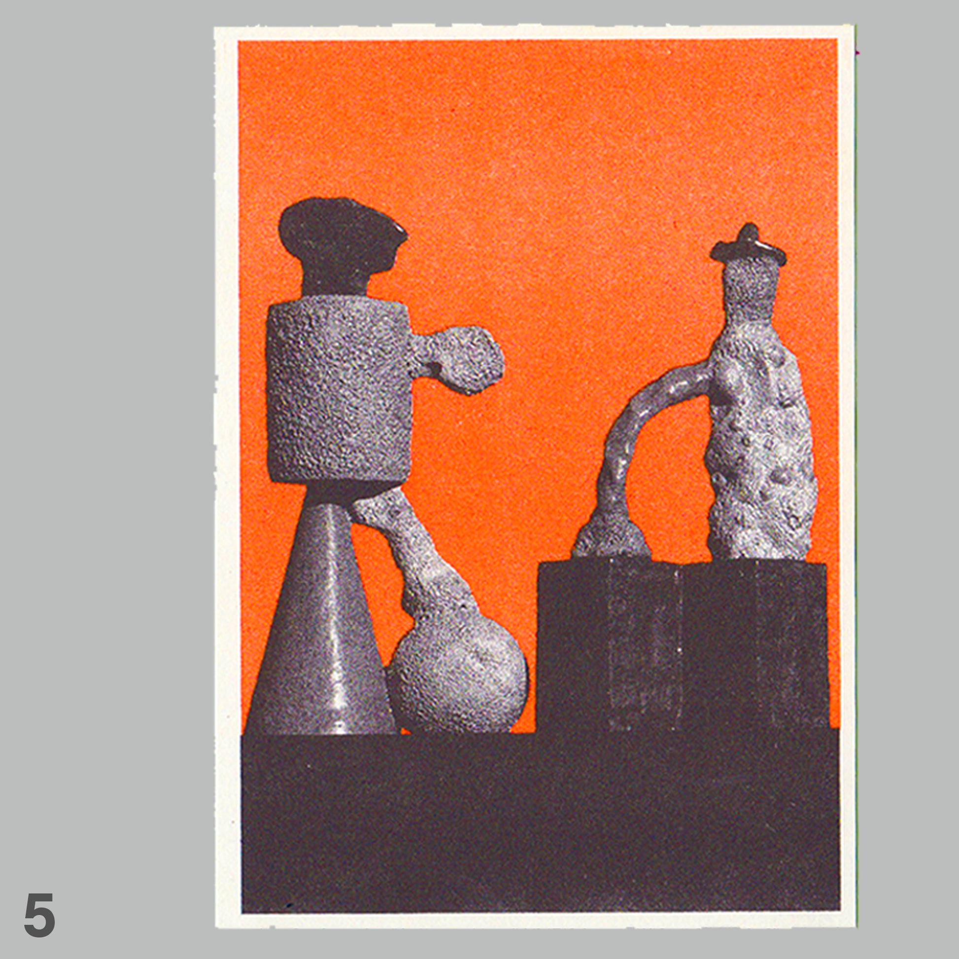 Abstract sculptures on an orange background